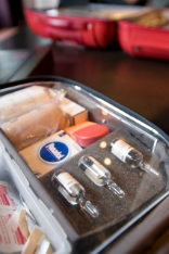 A suitcase filled with doping in ampoules